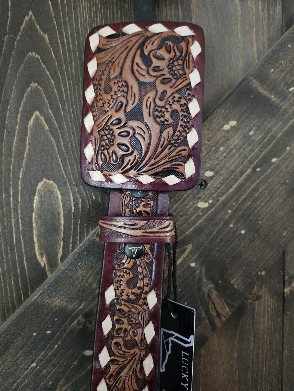 NEW Brown Tooled Western Genuine Leather Belt W Floral Detail